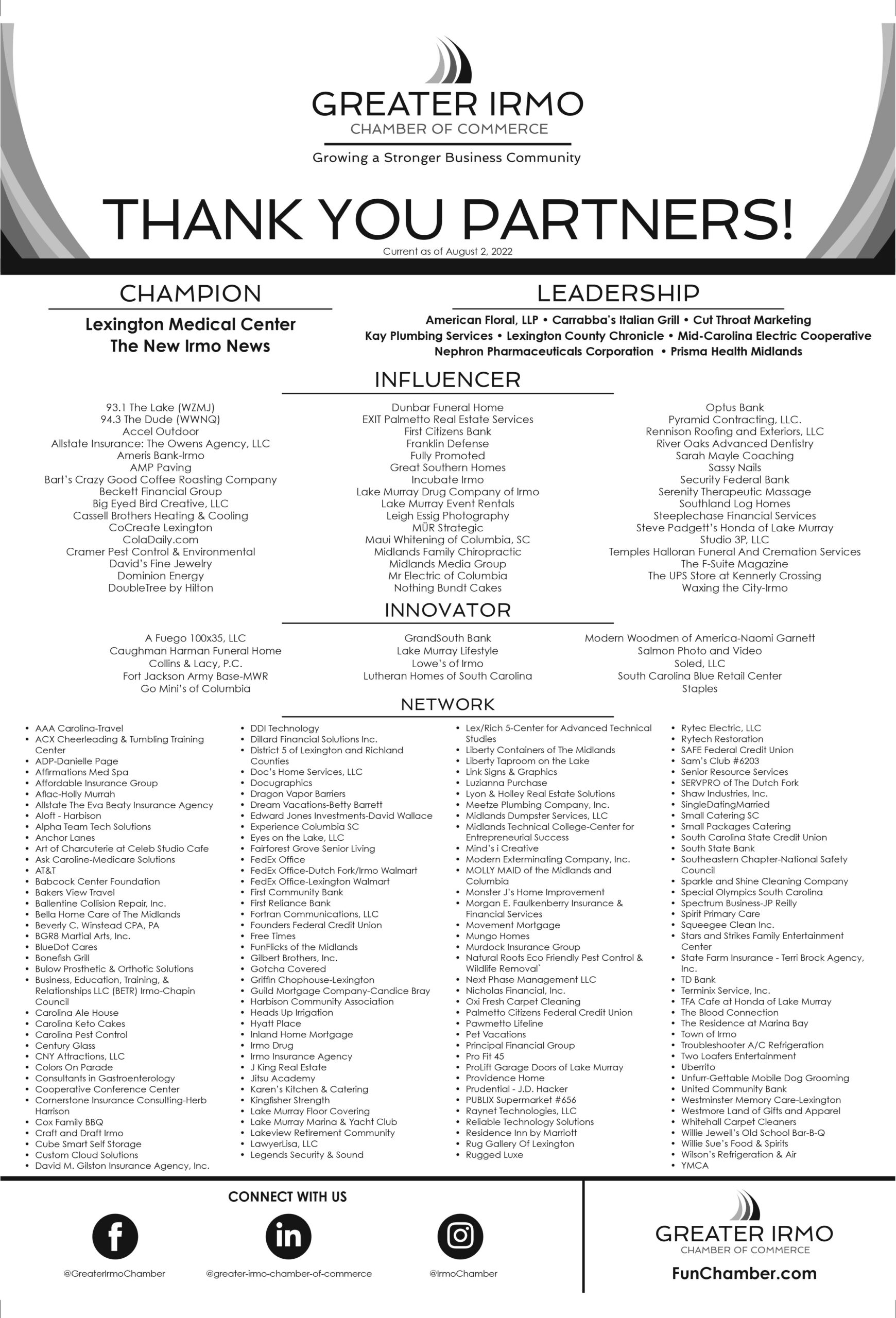August 2022 Thank You Partners