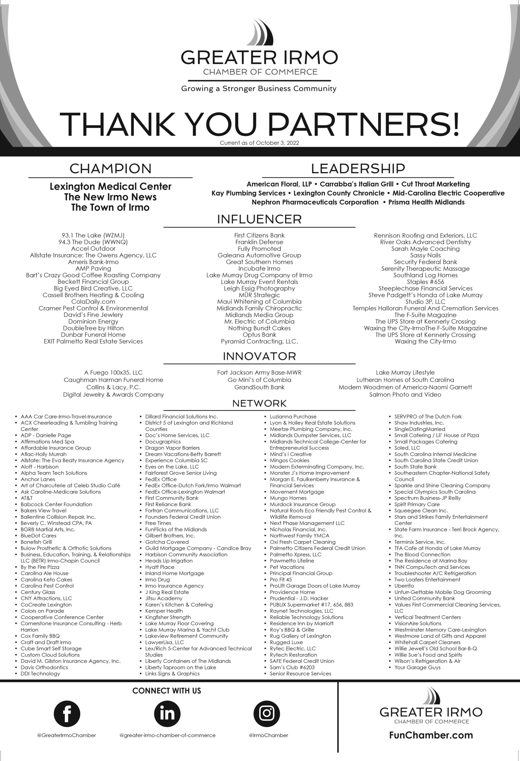 October 2022 Thank You Partners